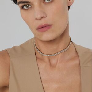 18K Gold Plated Baguette Cubic Zirconia Stainless Steel Choker Necklace